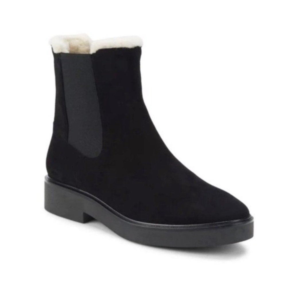 Stuart Weitzman Alpine Black Suede Chelsea Boots Faux Fur Lined Size 10